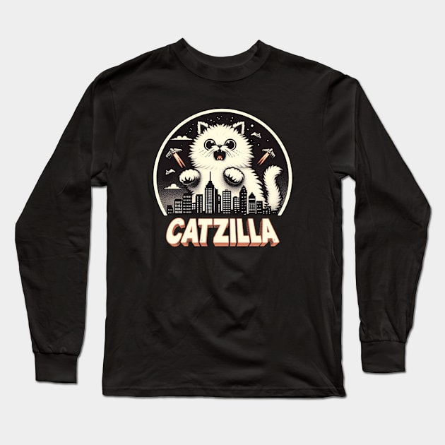 CATZILLA - Whimsical Giant Kitten Long Sleeve T-Shirt by ANSAN